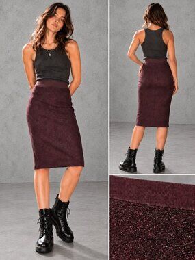 rag & bone Marie Nightshade Purple Metallic Knit Pencil Midi Skirt XS